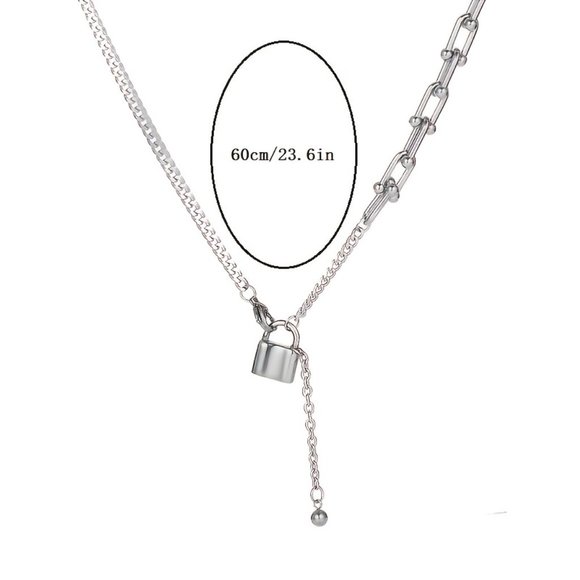 Trendy Stainless Steel Lock Tassel Pendant Necklace Padlock Chain Stainles - Picture 6 of 6